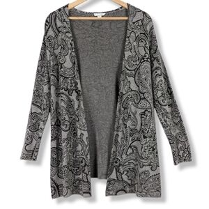 J.‎ Jill Paisley Cardigan Sweater XS Gray Black Open Front